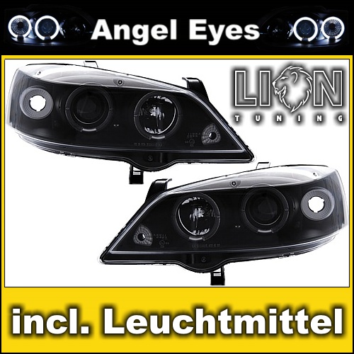 Angel Eyes DE Scheinwerfer Opel Astra G, Limo, Caravan, Coupe, Cabrio Schwarz