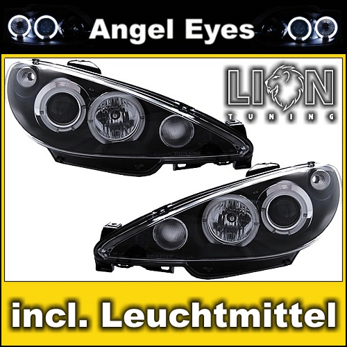 Peugeot 206 Cc Scheinwerfer H4 Oder H7 Angel Eyes Scheinwerfer Peugeot 206, CC Schwarz NEU H7 | eBay